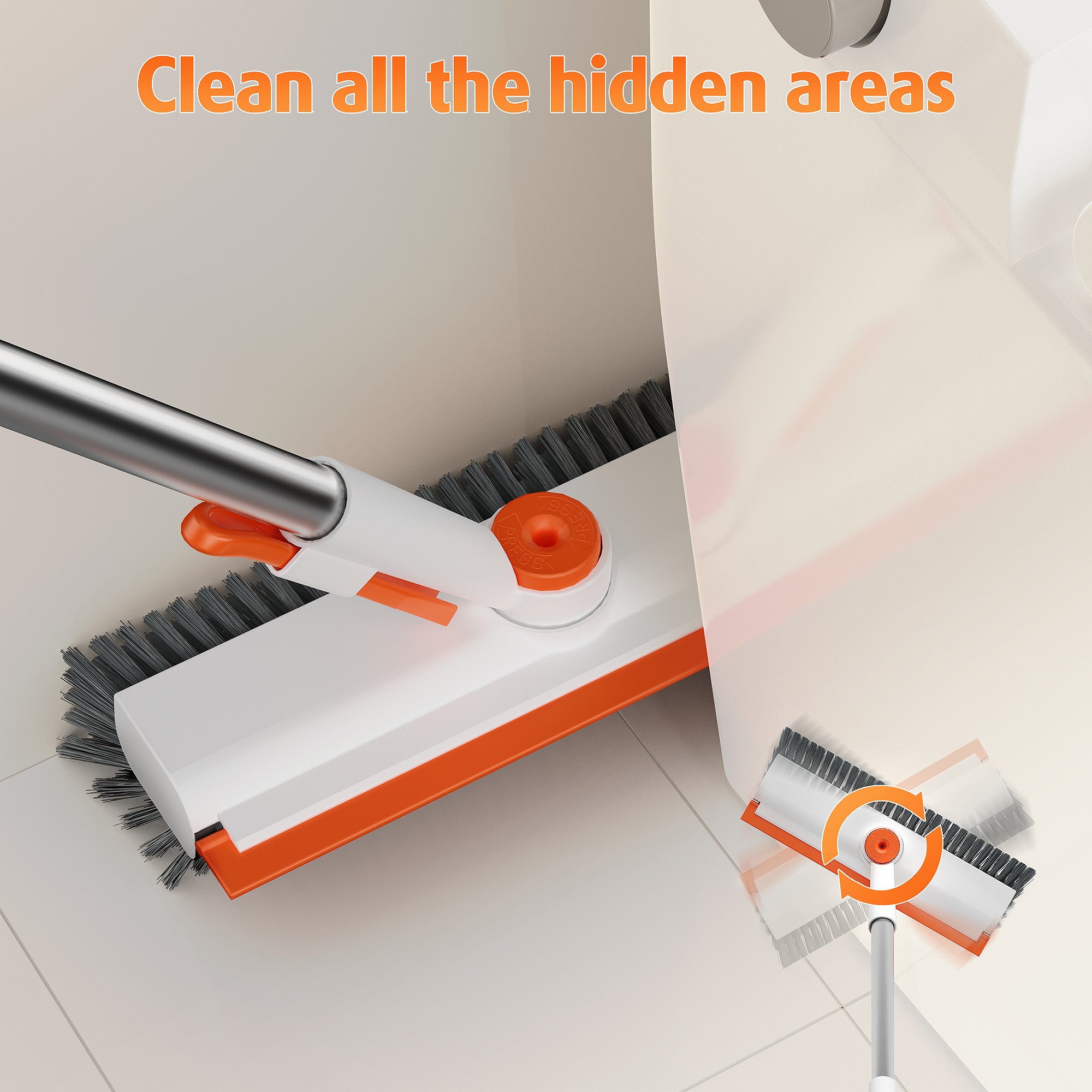 Scrub Brush with Long Handle, Heavy-Duty Stiff Bristle Floor Scrubber with Squeegee for Tile, Grout, Bathroom, Shower & Kitchen Cleaning