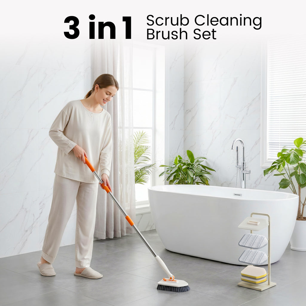 3-in-1 Tub Scrubber Brush, Orange