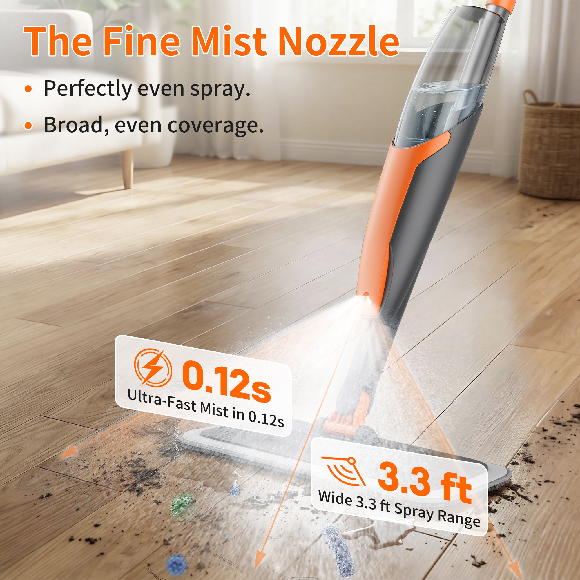 SEFREG Spray Mop for Floor Cleaning with 4pcs Washable Pads, Wet Dry Microfiber Mop, Multifunctional Washing Scraper and 420ml Refillable Water Tank for Most Hard Floors, Aluminum Pole