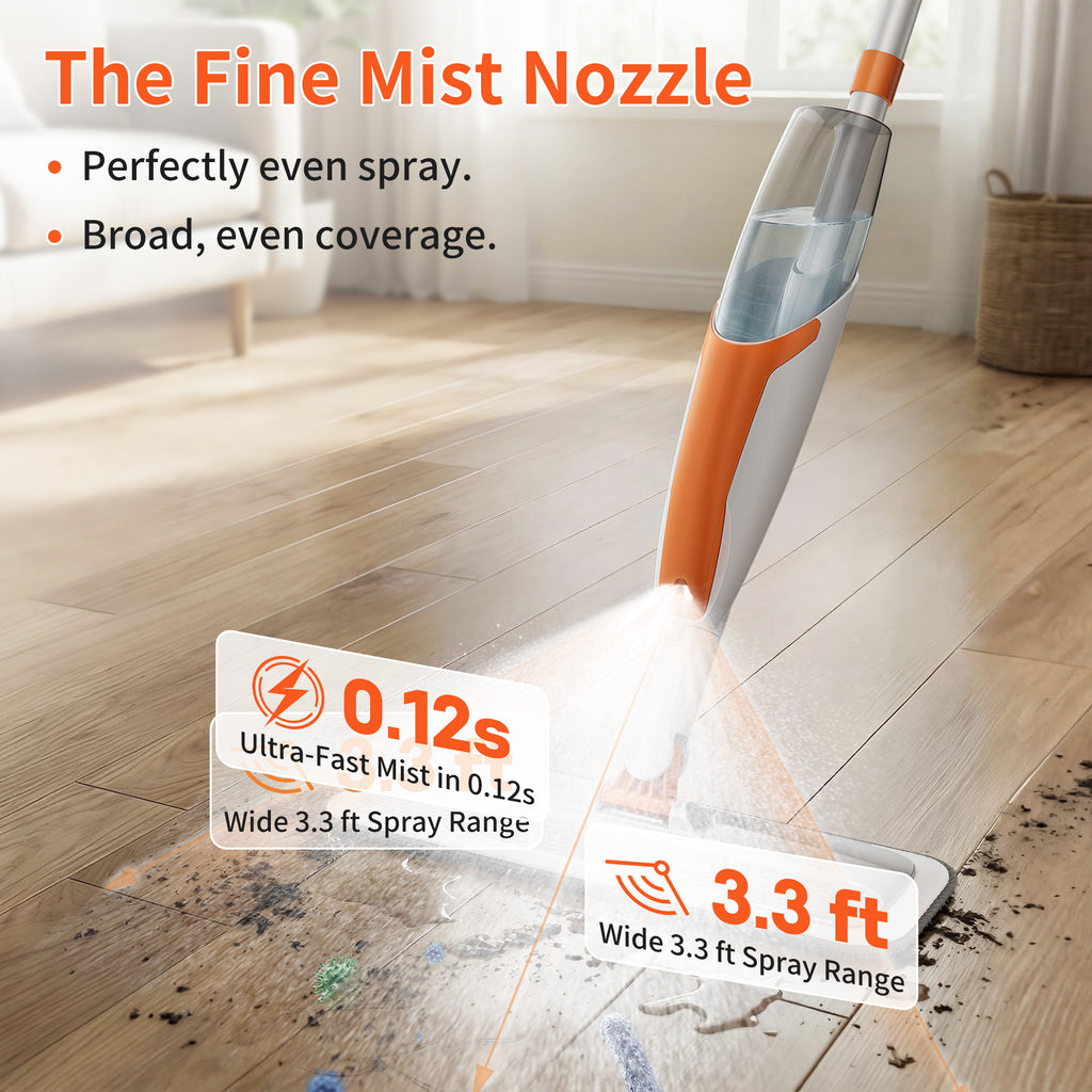 Spray Mop for Multi-Surface Heavy-Duty Cleaning with 4 Washable Microfiber Pads,Refillable Bottle,Functional Scraper,360°Rotating Head,One-Handed Operation,Wet/Dry Use