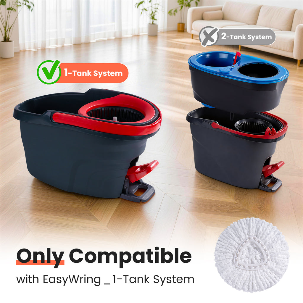 Spin Mop Head Replacements Compatible with O-Cedar EasyWring, Mop Head Refills for 1-Tank System, Washable & Reusable, Deep Cleaning, Easy to Repalce, 1 CT (Pack of 4)