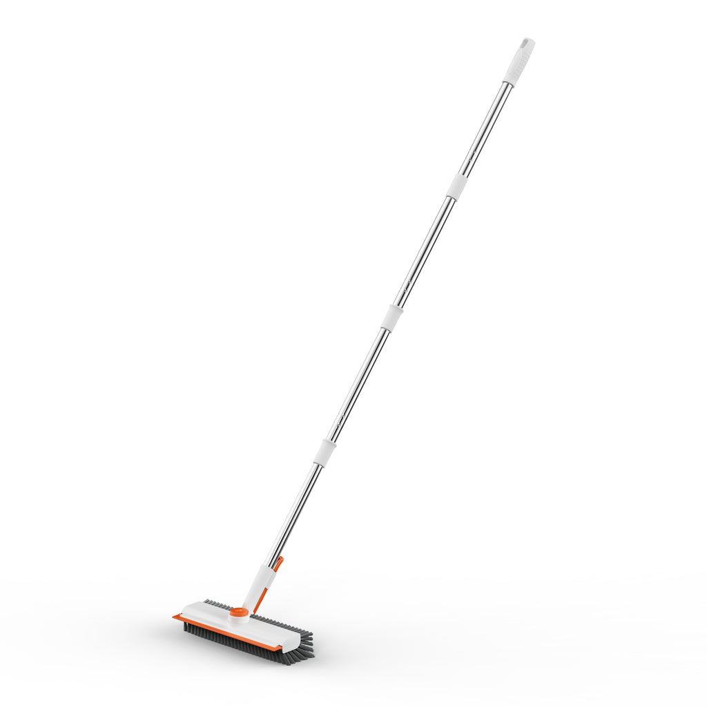 SEFREG Floor Scrub Brush with Squeegee, 3-in-1 Stiff Bristle Long Handle