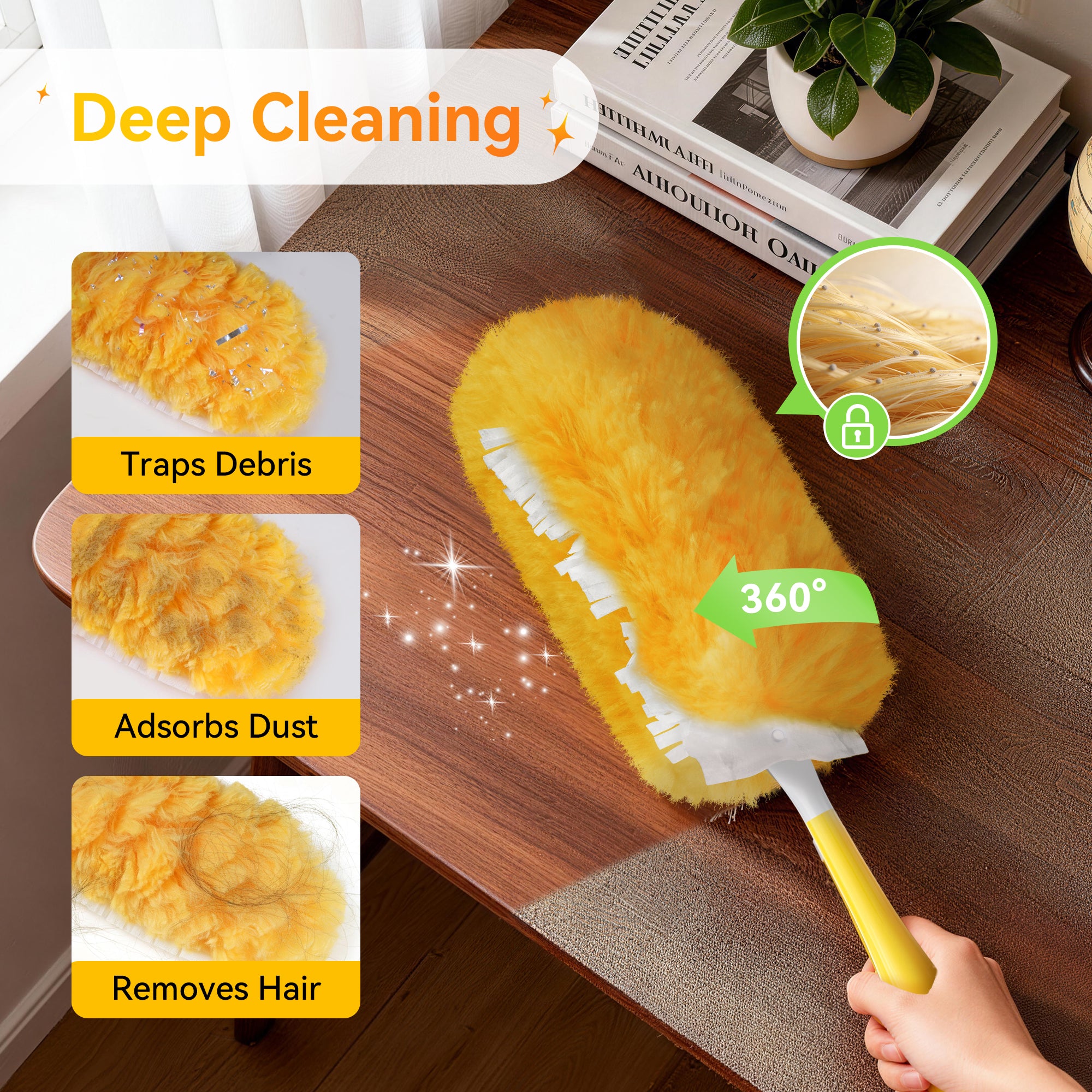 Duster Refills 360° Disposable Feather Dusters, 100 Count with 1 Handle, 5x Powerful Multi-Surface Dust Removal for Home Cleaning, Compatible with Dusters