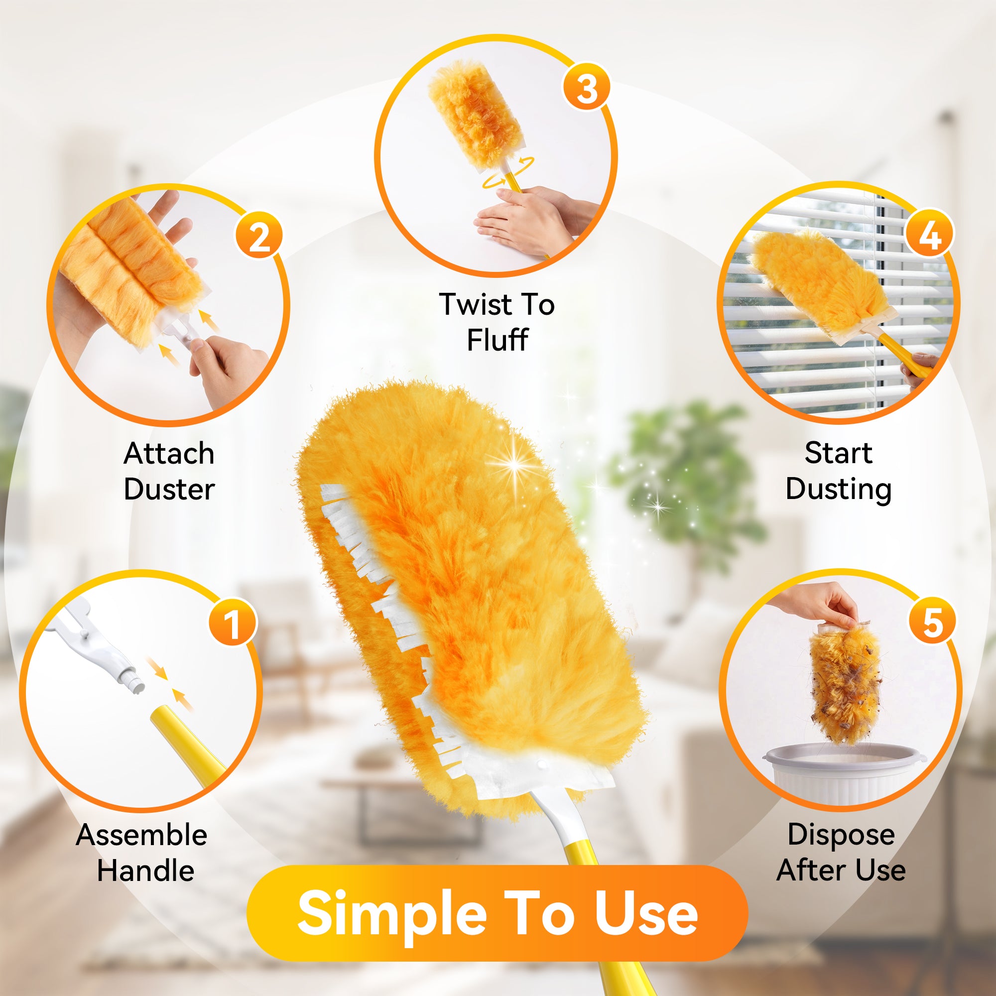 Duster Refills 360° Disposable Feather Dusters, 100 Count with 1 Handle, 5x Powerful Multi-Surface Dust Removal for Home Cleaning, Compatible with Dusters