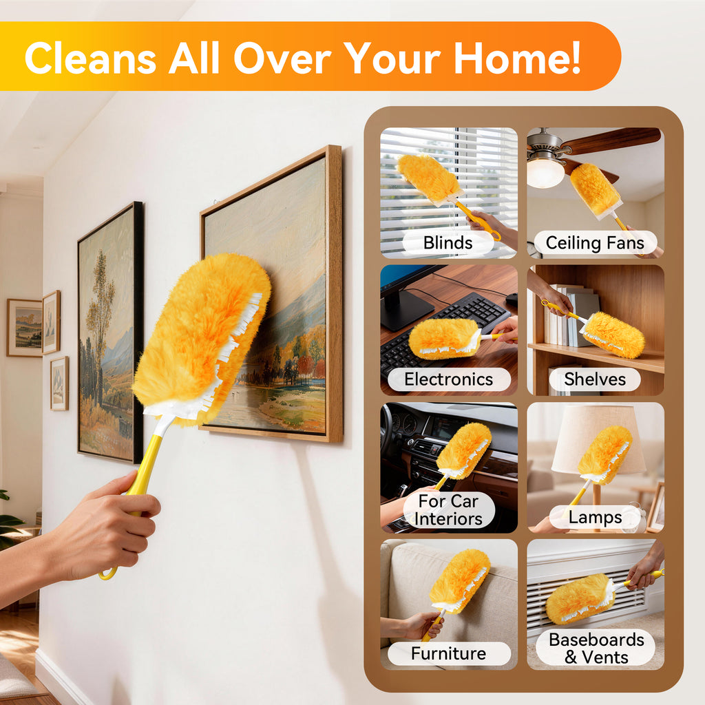 Duster Refills 360° Disposable Feather Dusters, 100 Count with 1 Handle, 5x Powerful Multi-Surface Dust Removal for Home Cleaning, Compatible with Dusters