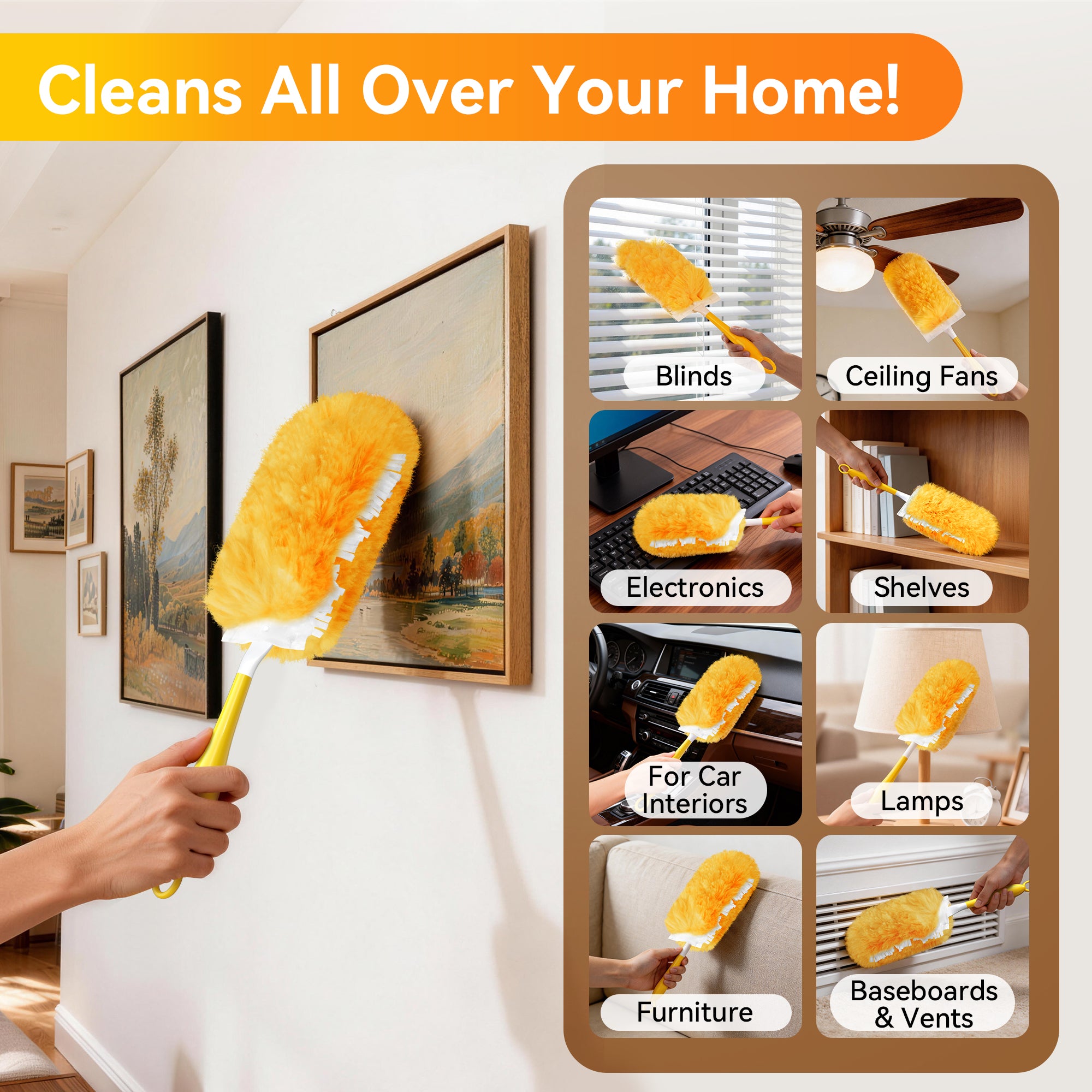 Duster Refills 360° Disposable Feather Dusters, 50 Count with 1 Handle, 5x Powerful Multi-Surface Dust Removal for Home Cleaning, Compatible with Dusters