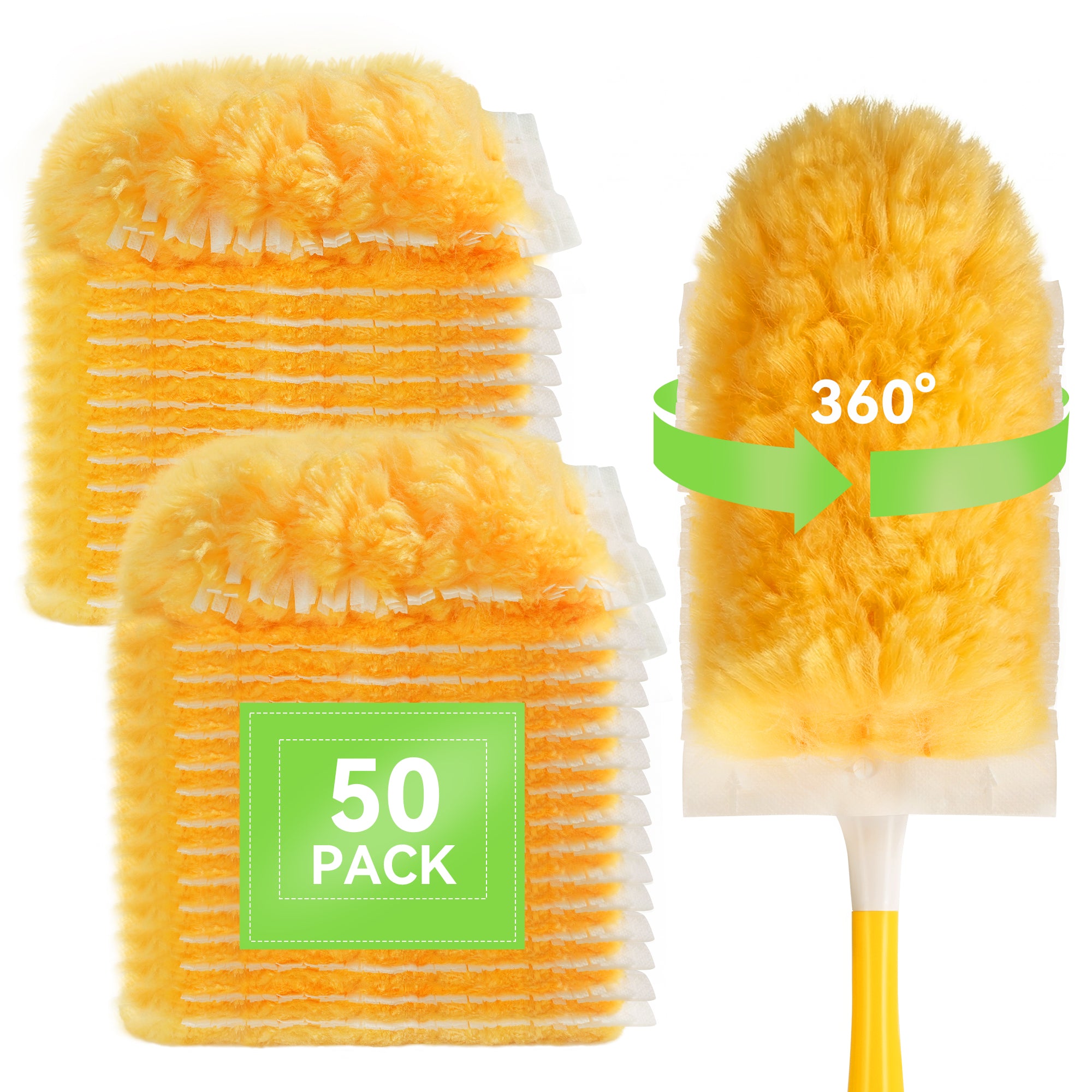 Duster Refills 360° Disposable Feather Dusters, 50 Count with 1 Handle, 5x Powerful Multi-Surface Dust Removal for Home Cleaning, Compatible with Dusters