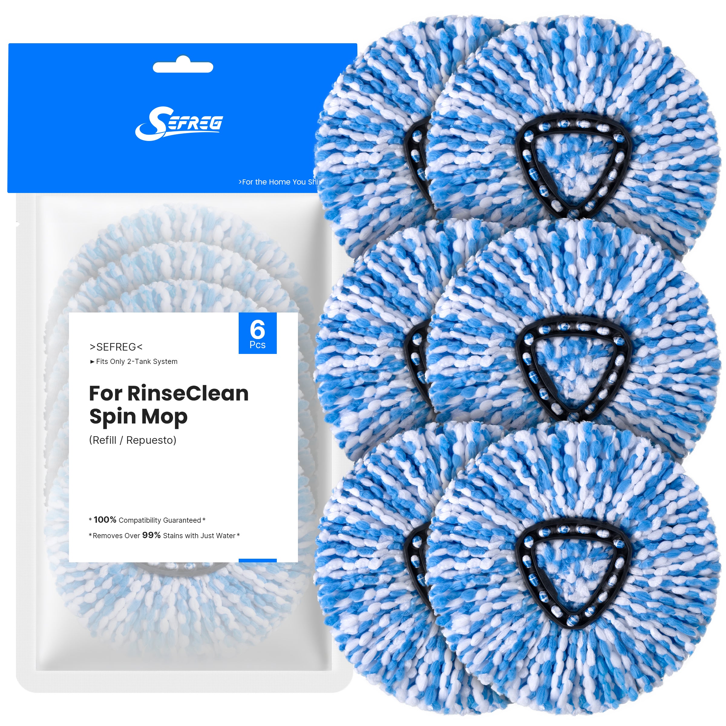 Spin Mop Head Replacements Compatible with O-Cedar RinseClean, Mop Head Refills for 2-Tank System, Washable & Reusable, Deep Cleaning, Easy to Repalce, 1 CT (Pack of 6)