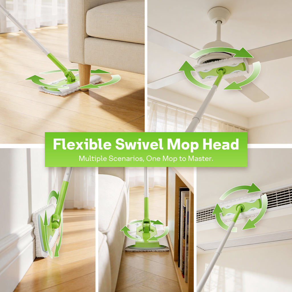 Sefreg Dust Mop for Floor Cleaning with 30 Disposable Dry Cloth Refills,Multi-Surface Heavy-Duty Electrostatic Sweeper Set,Swivel Head,Lightweight,Rust-Proof Aluminum Pole
