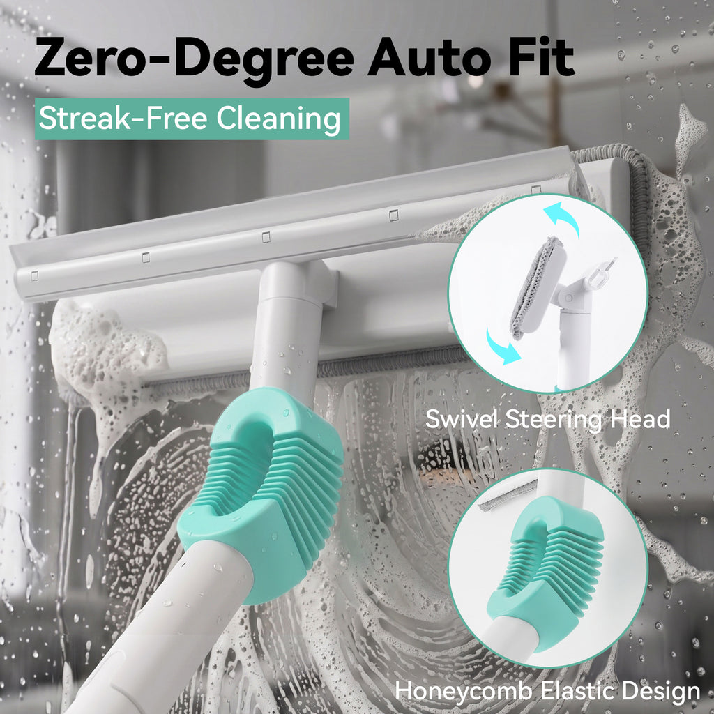 SEFREG Window Squeegee Kit, 3‑in‑1 Adaptive Bendable Swivel Window Cleaning Head