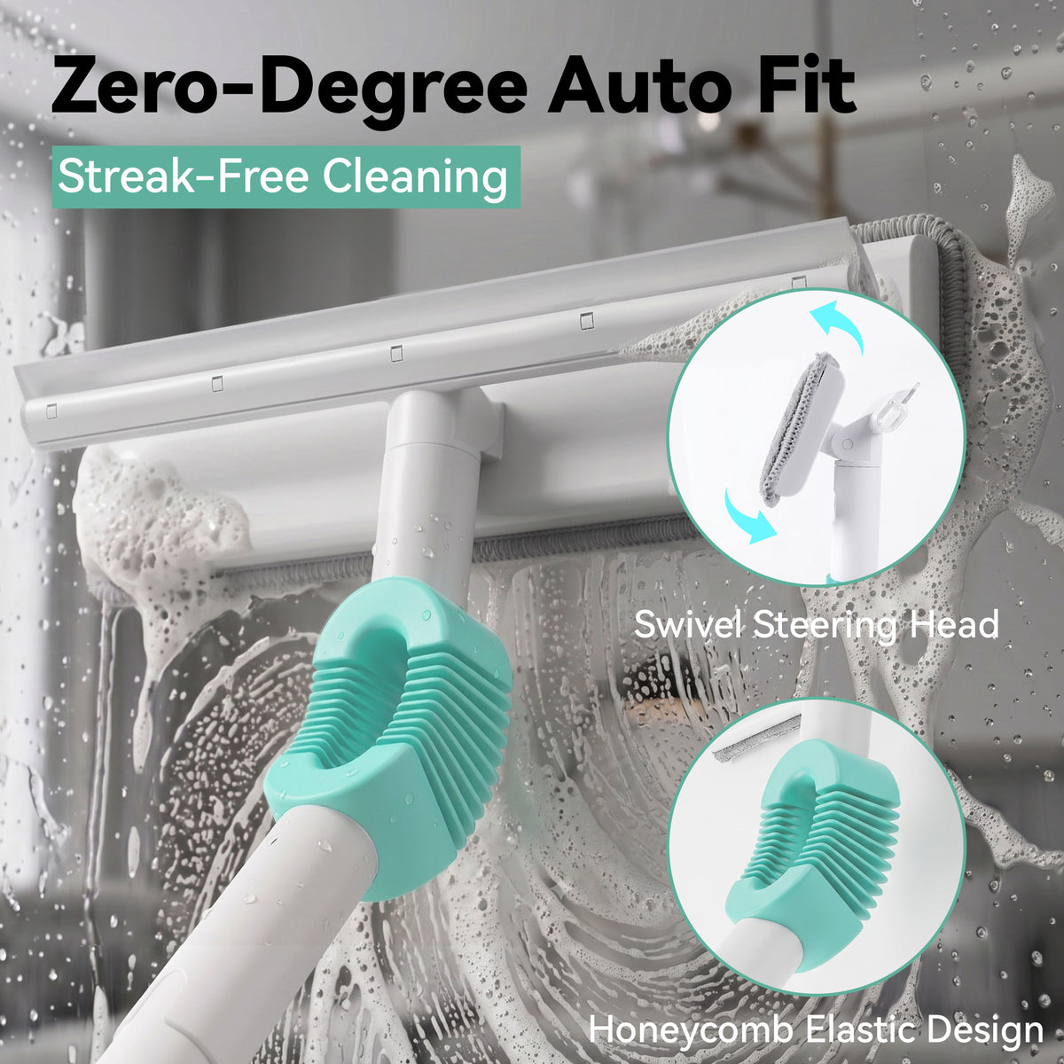 SEFREG Window Squeegee Kit, 3‑in‑1 Adaptive Bendable Swivel Window Cleaning Head