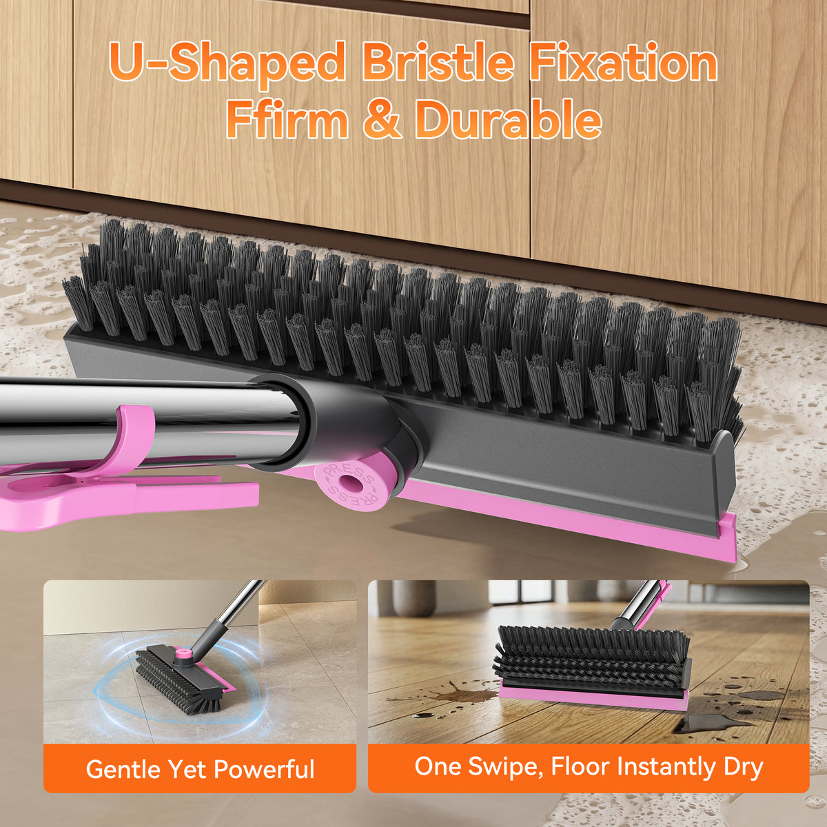 Scrub Brush with Long Handle, Mini 3-in-1 Heavy-Duty Stiff Bristle Scrubber, GP