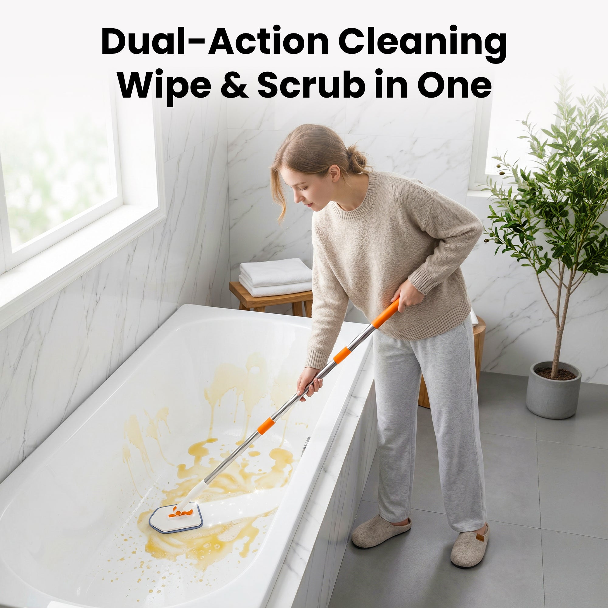 3-in-1 Tub Scrubber Brush, Orange