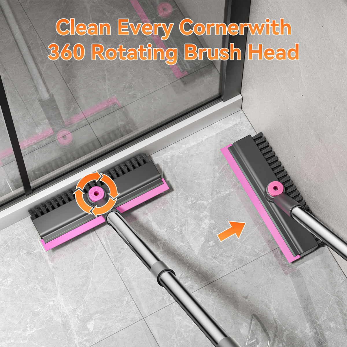 Scrub Brush with Long Handle, Mini 3-in-1 Heavy-Duty Stiff Bristle Scrubber, GP