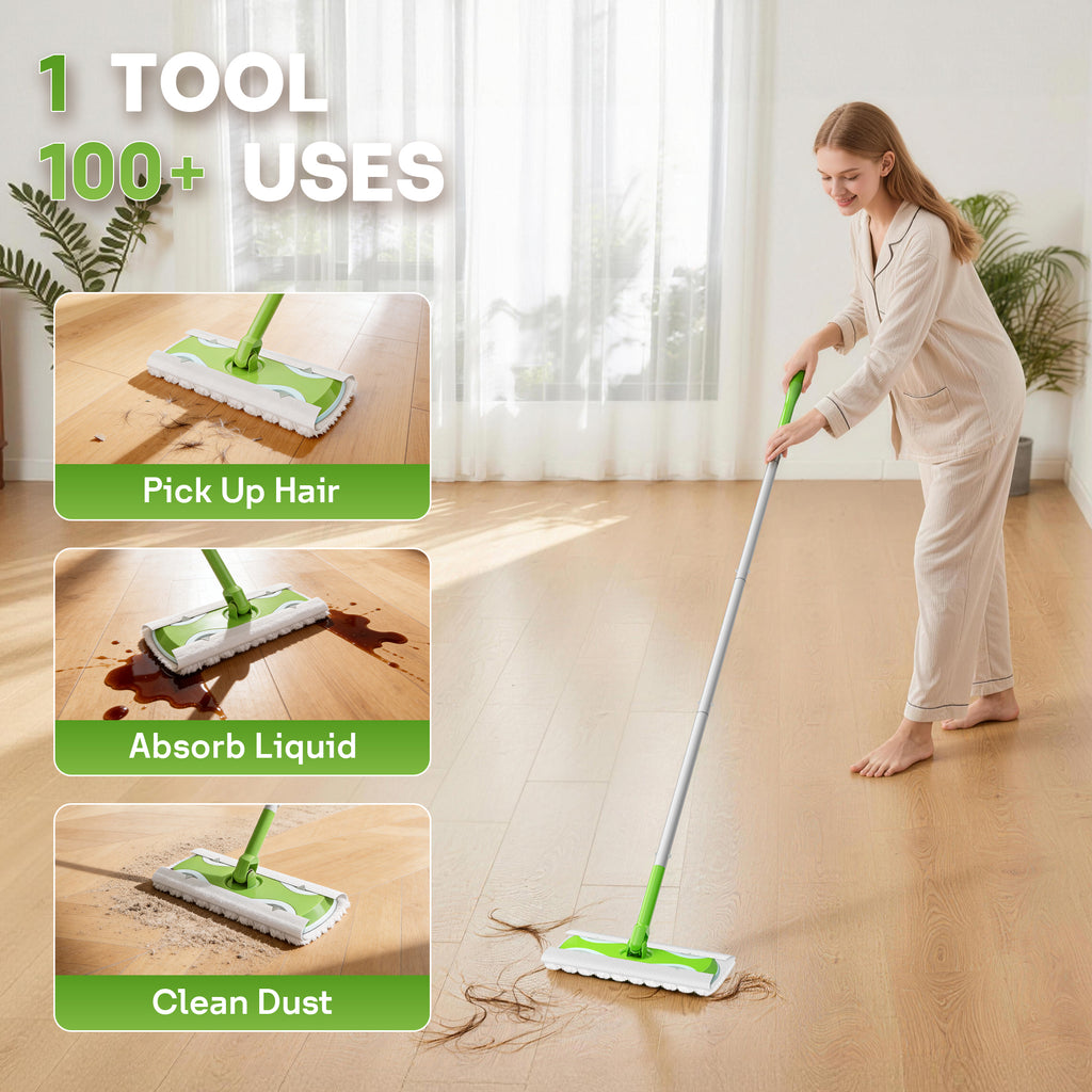 Sefreg Dust Mop for Floor Cleaning with 30 Disposable Dry Cloth Refills,Multi-Surface Heavy-Duty Electrostatic Sweeper Set,Swivel Head,Lightweight,Rust-Proof Aluminum Pole