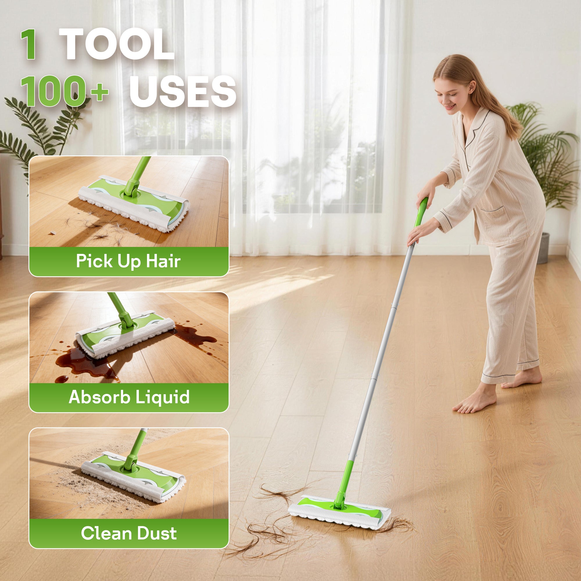 Sefreg Dust Mop for Floor Cleaning with 30 Disposable Dry Cloth Refills,Multi-Surface Heavy-Duty Electrostatic Sweeper Set,Swivel Head,Lightweight,Rust-Proof Aluminum Pole