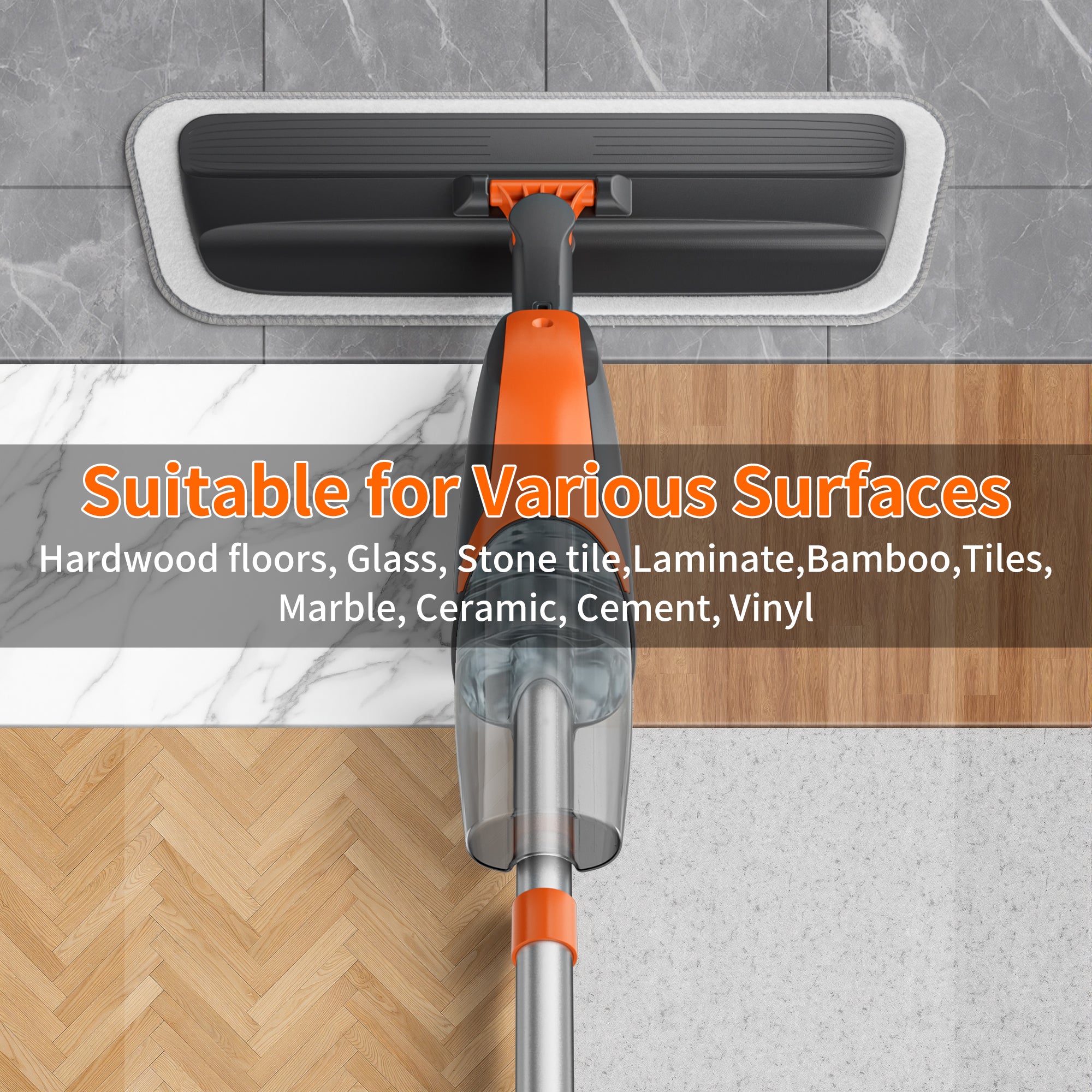 SEFREG Spray Mop for Floor Cleaning with 4pcs Washable Pads, Wet Dry Microfiber Mop, Multifunctional Washing Scraper and 420ml Refillable Water Tank for Most Hard Floors, Aluminum Pole