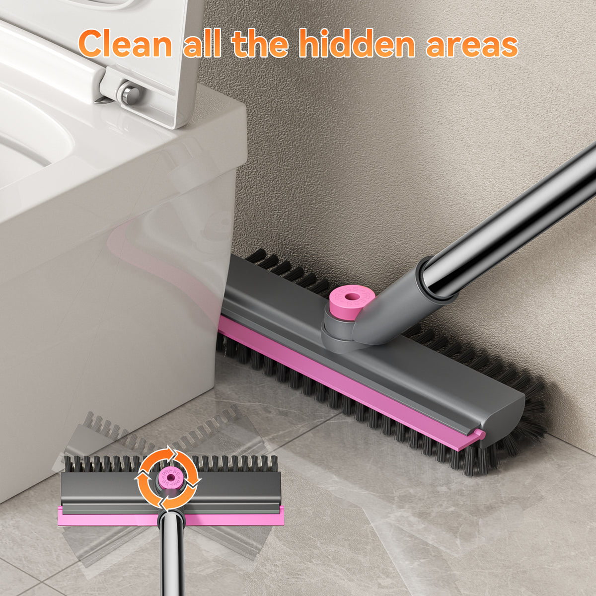 Scrub Brush with Long Handle, Mini 3-in-1 Heavy-Duty Stiff Bristle Scrubber, GP