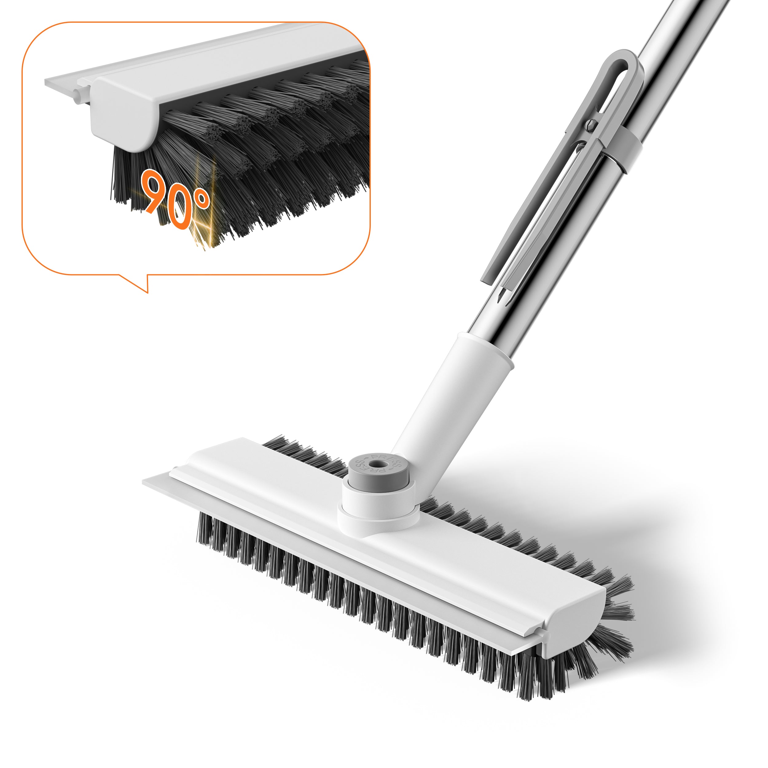Floor Scrub Brush with Long Handle, Mini 3-in-1 Heavy-Duty Stiff Bristle Scrubber with Squeegee for Shower, Bathroom, Kitchen, Patio, Garage, Wall & Deck Cleaning