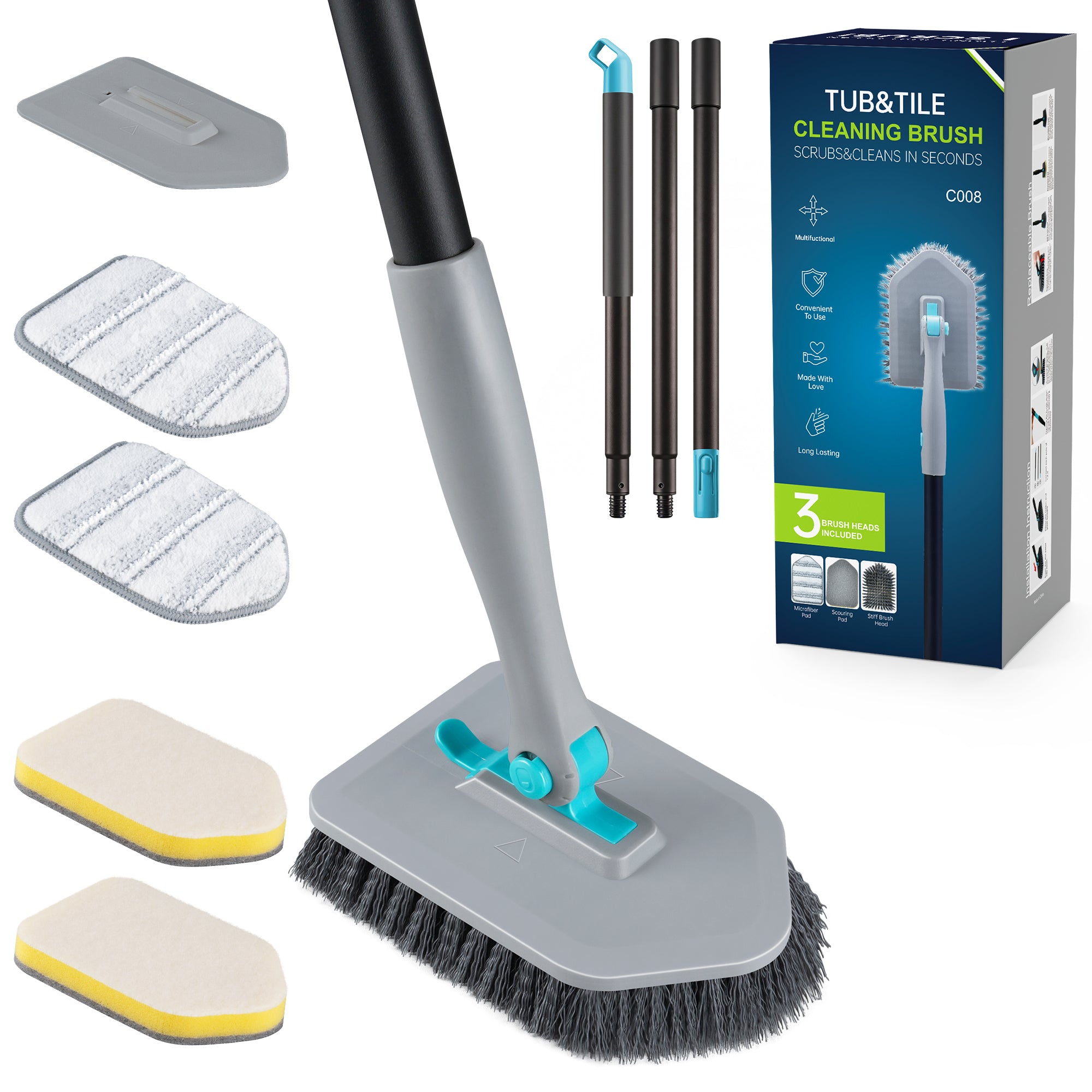 3-in-1 Tub Scrubber Brush, Black
