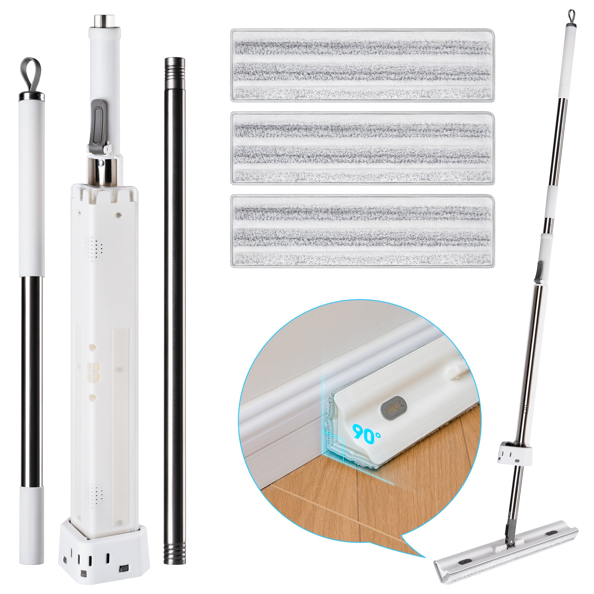 SEFREG Flat Mop with Double Sided, Wet Dry Floor Mop with 90°Right-Angle