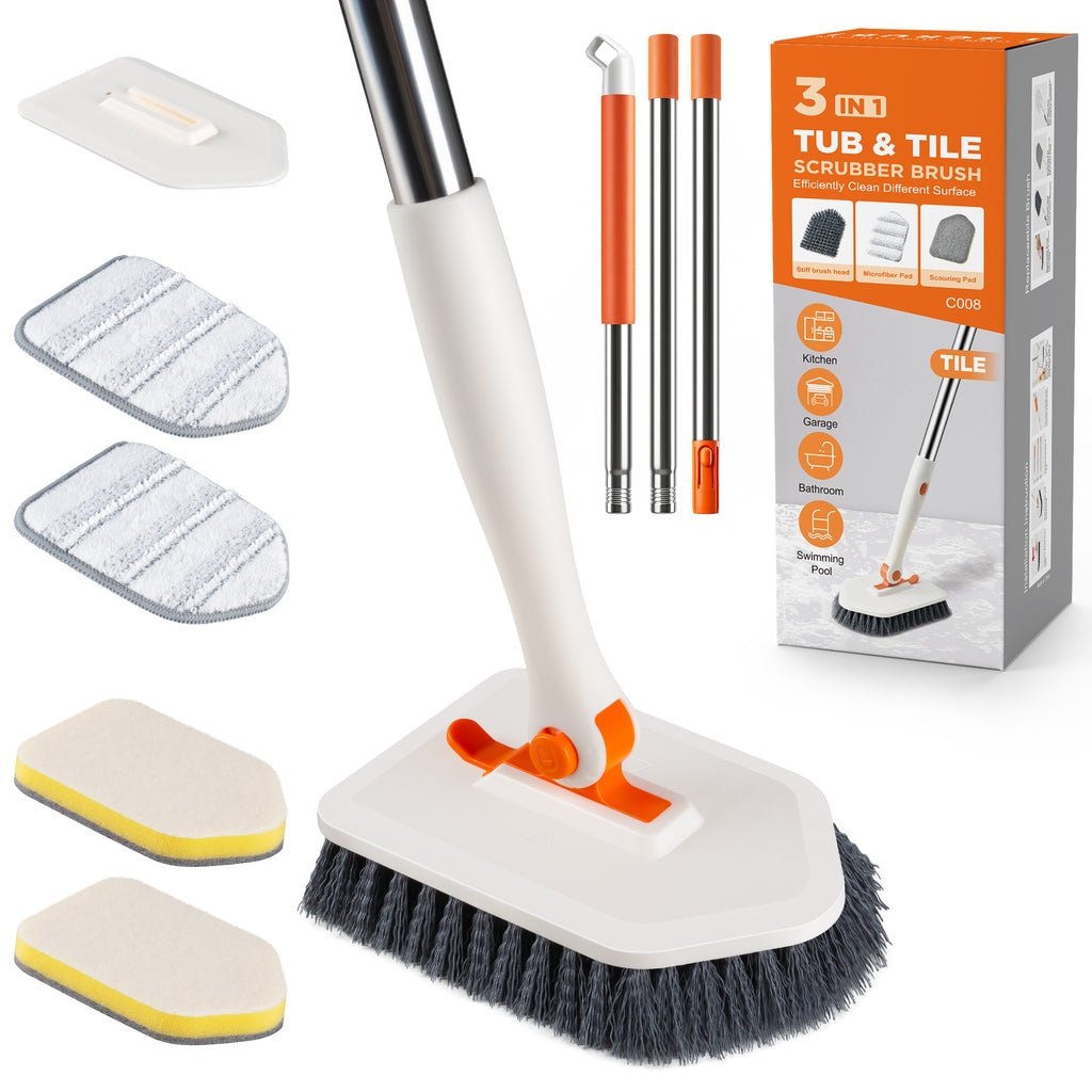 3-in-1 Tub Scrubber Brush, Orange