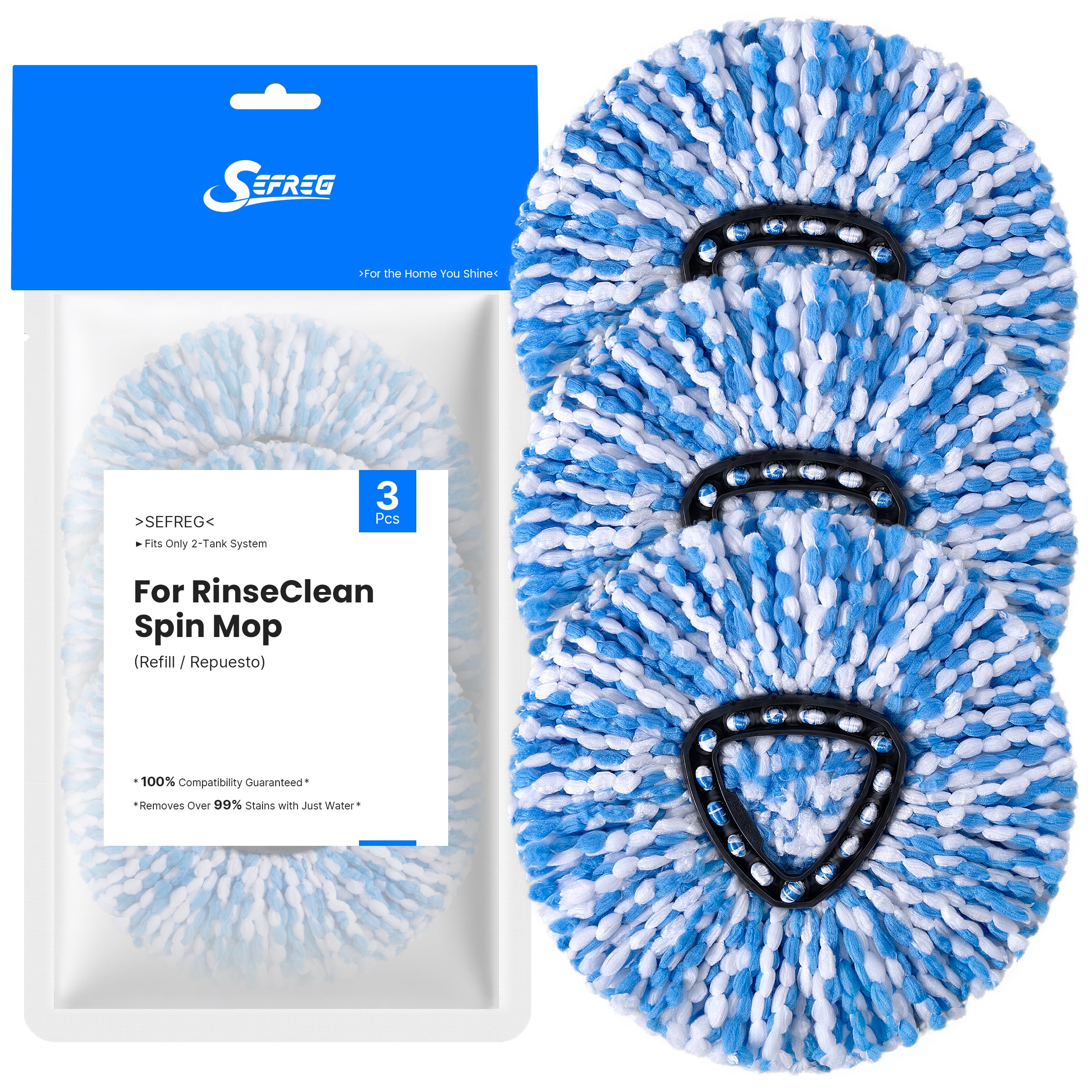Spin Mop Head Replacements Compatible with O-Cedar RinseClean, Mop Head Refills for 2-Tank System, Washable & Reusable, Deep Cleaning, Easy to Repalce, 1 CT (Pack of 3)