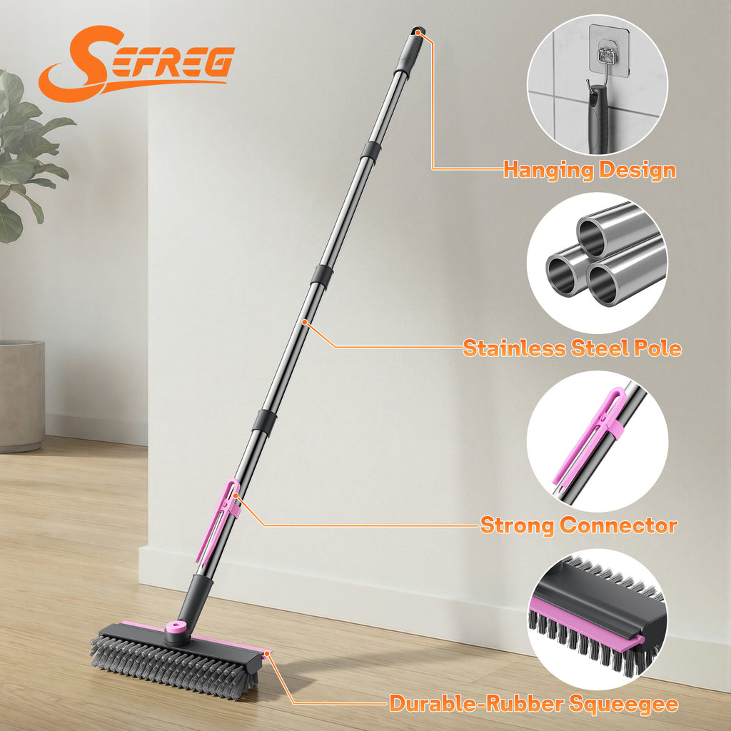 Scrub Brush with Long Handle, Mini 3-in-1 Heavy-Duty Stiff Bristle Scrubber, GP