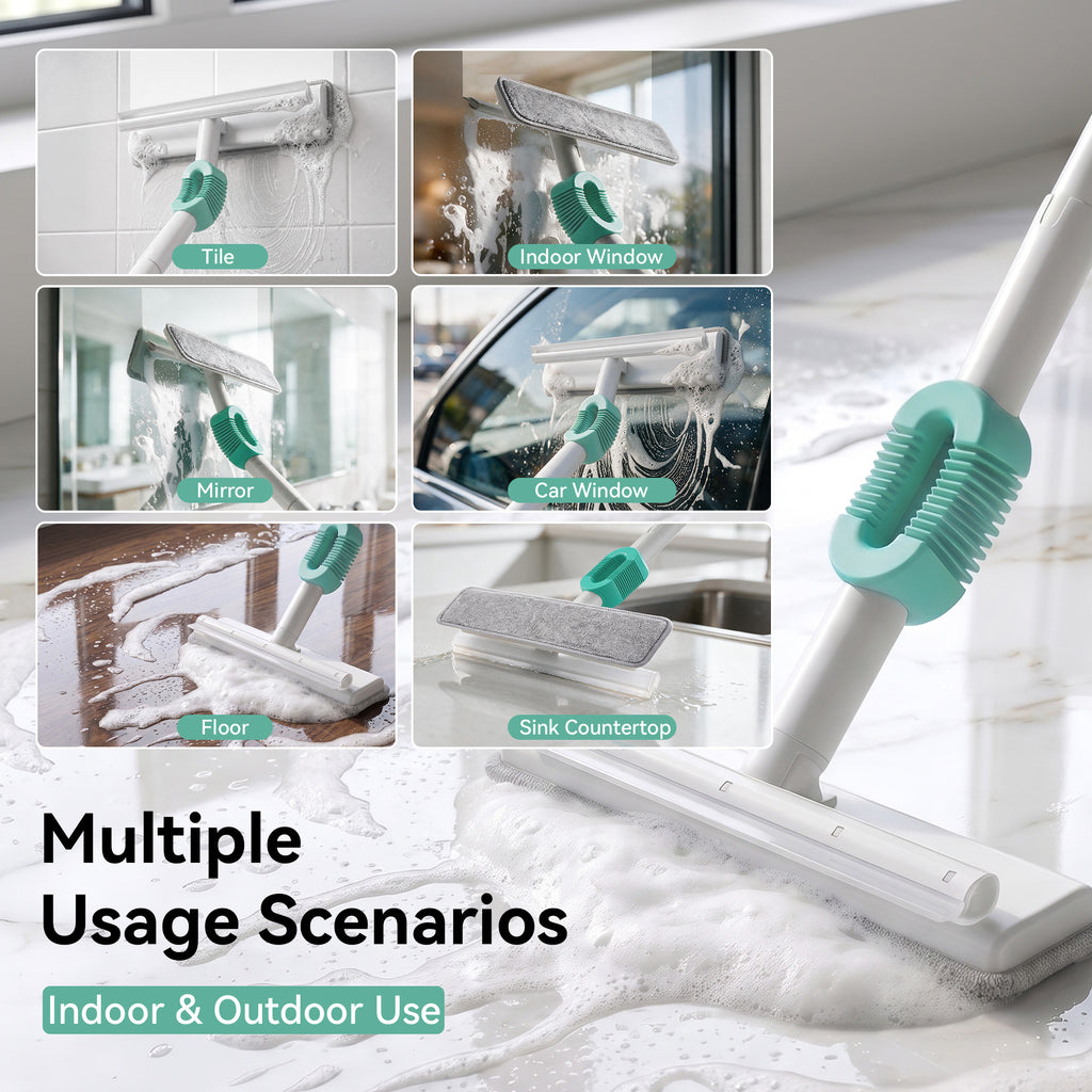 SEFREG Window Squeegee Kit, 3‑in‑1 Adaptive Bendable Swivel Window Cleaning Head