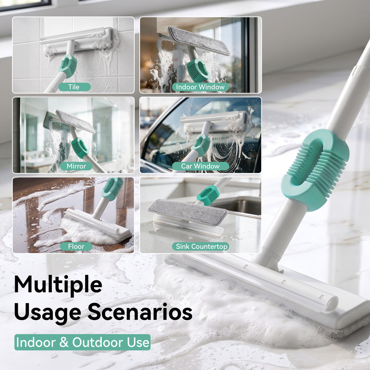SEFREG Window Squeegee Kit, 3‑in‑1 Adaptive Bendable Swivel Window Cleaning Head