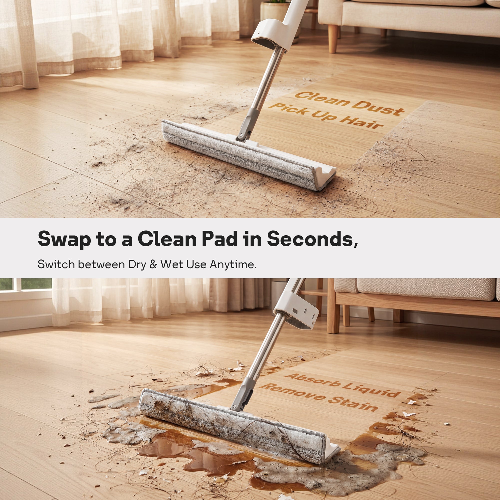 SEFREG Flat Mop with Double Sided, Wet Dry Floor Mop with 90°Right-Angle