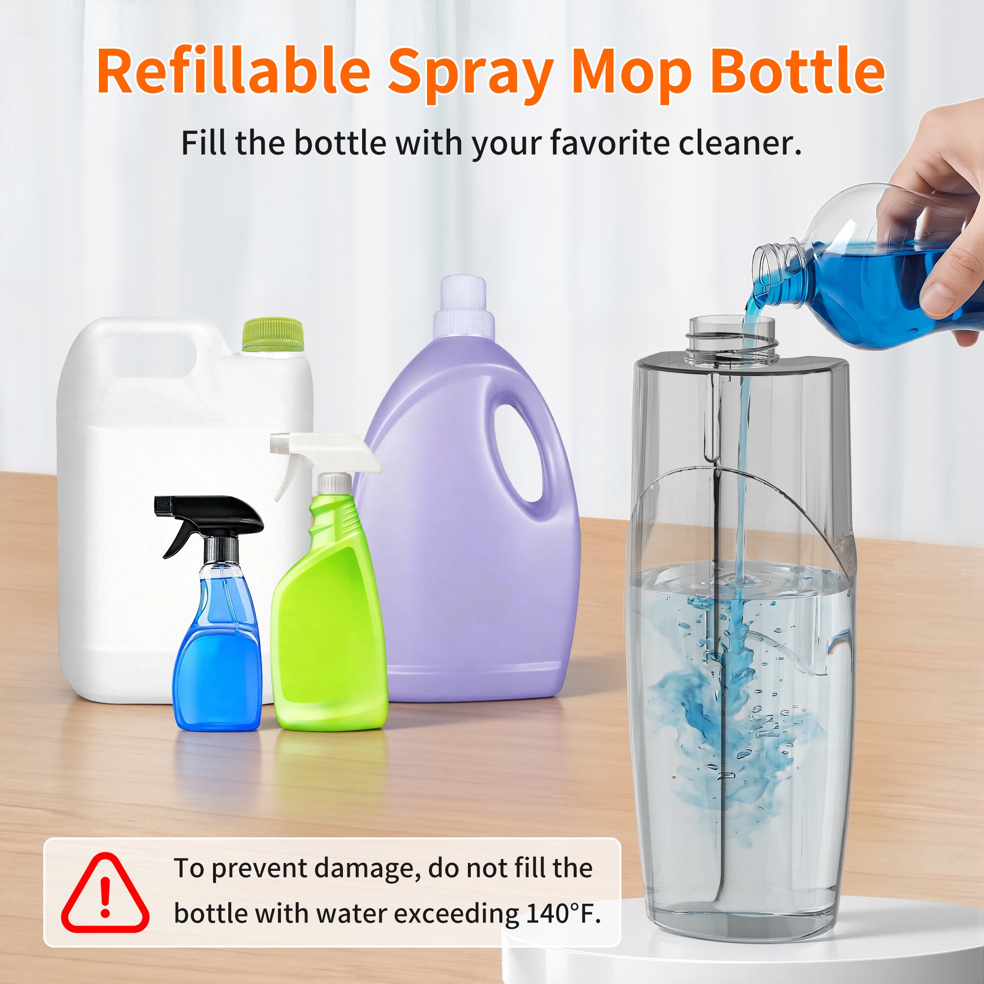 Spray Mop for Multi-Surface Heavy-Duty Cleaning with 4 Washable Microfiber Pads,Refillable Bottle,Functional Scraper,360°Rotating Head,One-Handed Operation,Wet/Dry Use