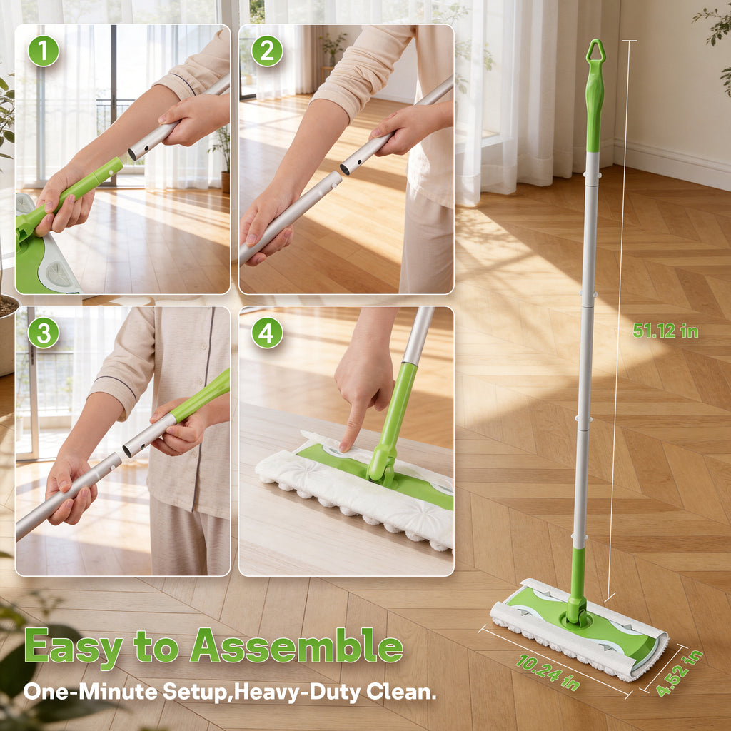 Sefreg Dust Mop for Floor Cleaning with 30 Disposable Dry Cloth Refills,Multi-Surface Heavy-Duty Electrostatic Sweeper Set,Swivel Head,Lightweight,Rust-Proof Aluminum Pole