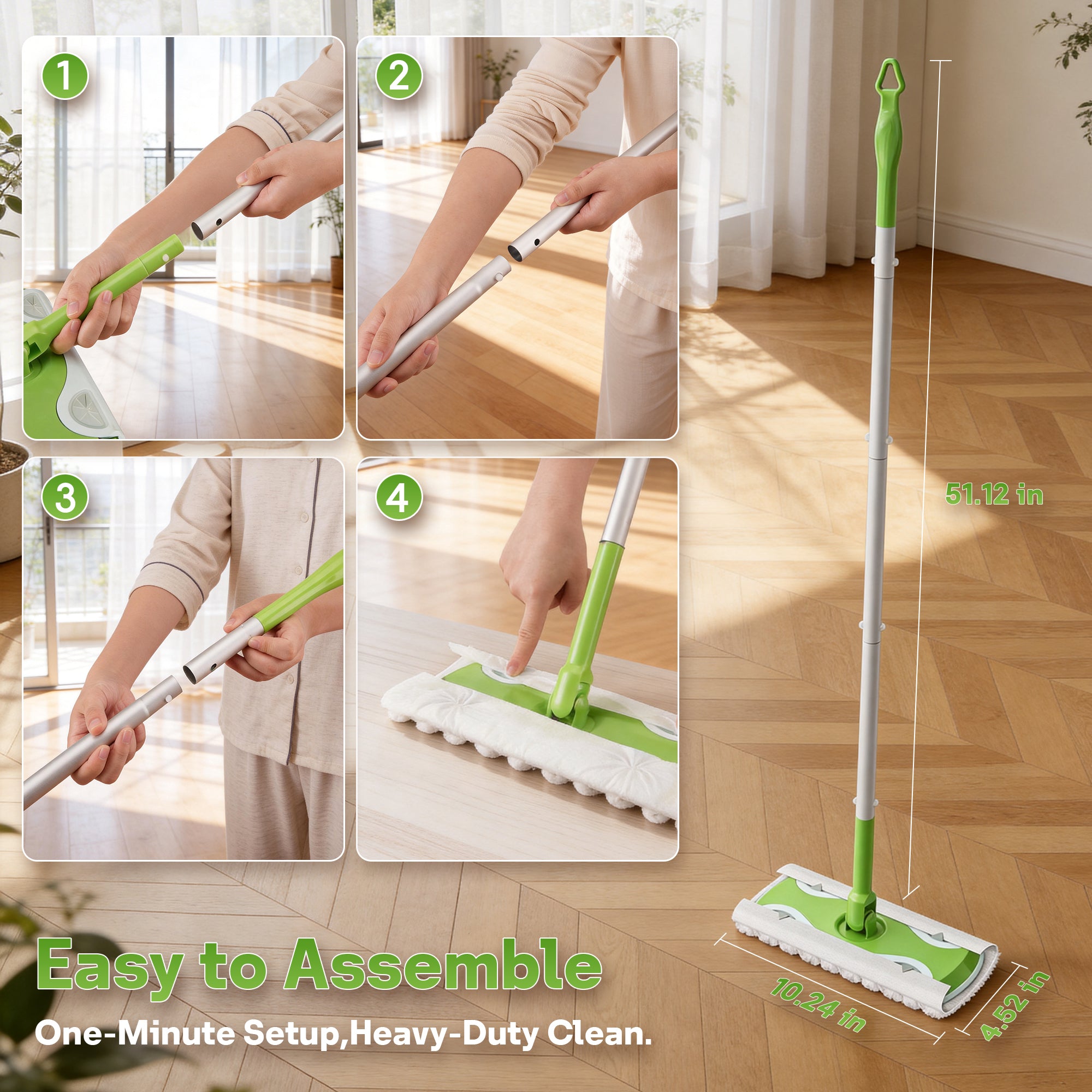 Sefreg Dust Mop for Floor Cleaning with 30 Disposable Dry Cloth Refills,Multi-Surface Heavy-Duty Electrostatic Sweeper Set,Swivel Head,Lightweight,Rust-Proof Aluminum Pole