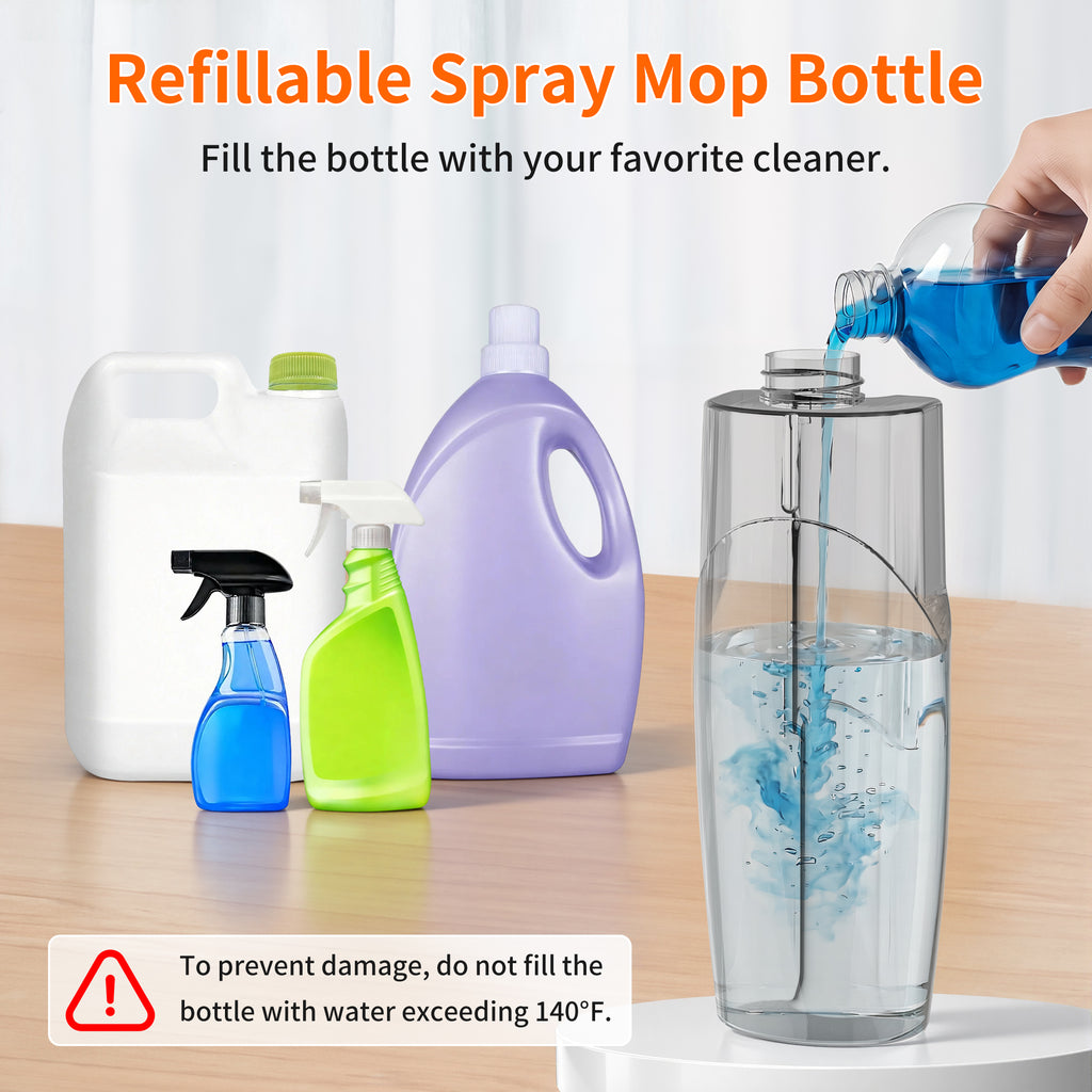 SEFREG Spray Mop for Floor Cleaning with 4pcs Washable Pads, Wet Dry Microfiber Mop, Multifunctional Washing Scraper and 420ml Refillable Water Tank for Most Hard Floors, Aluminum Pole