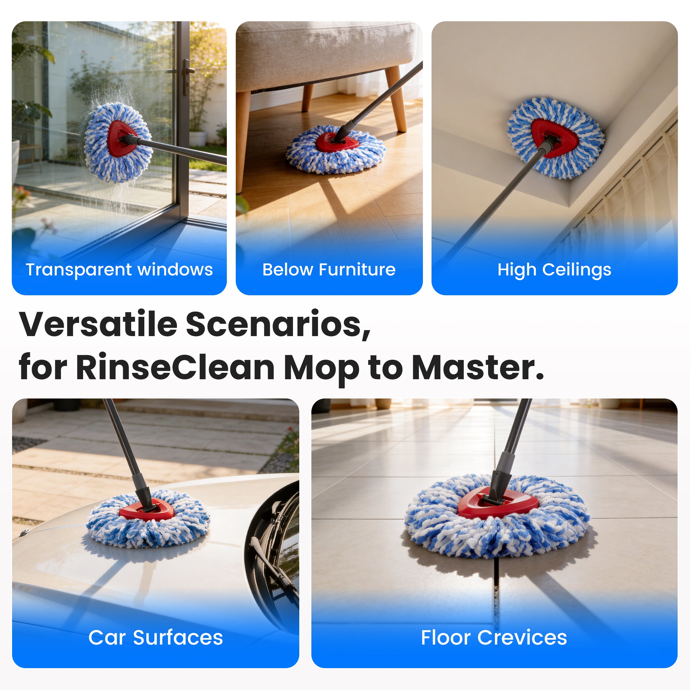 Spin Mop Head Replacements Compatible with O-Cedar RinseClean, Mop Head Refills for 2-Tank System, Washable & Reusable, Deep Cleaning, Easy to Repalce, 1 CT (Pack of 3)