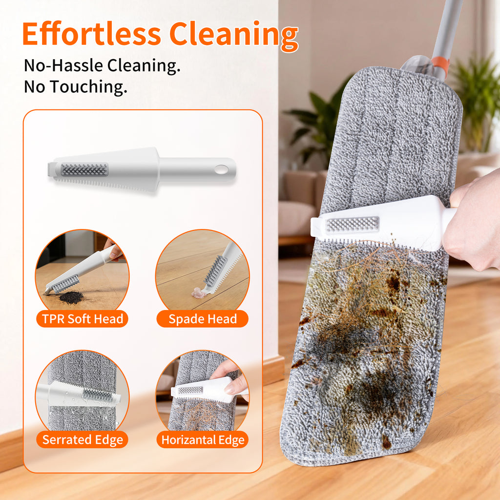 Spray Mop for Multi-Surface Heavy-Duty Cleaning with 4 Washable Microfiber Pads,Refillable Bottle,Functional Scraper,360°Rotating Head,One-Handed Operation,Wet/Dry Use