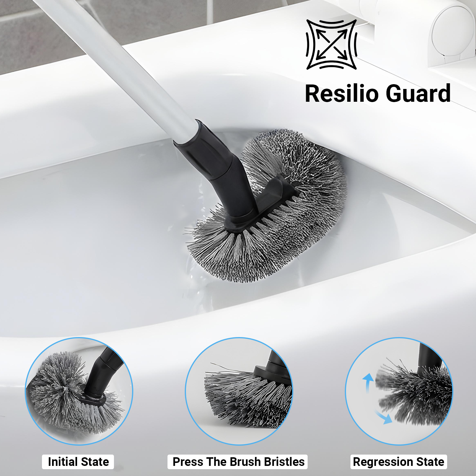 SEFREG Toilet Brush with Curved Head, Long Detachable Handle, PP Bristles, 360° Deep Cleaning Toilet Brush for Bathroom-Gray
