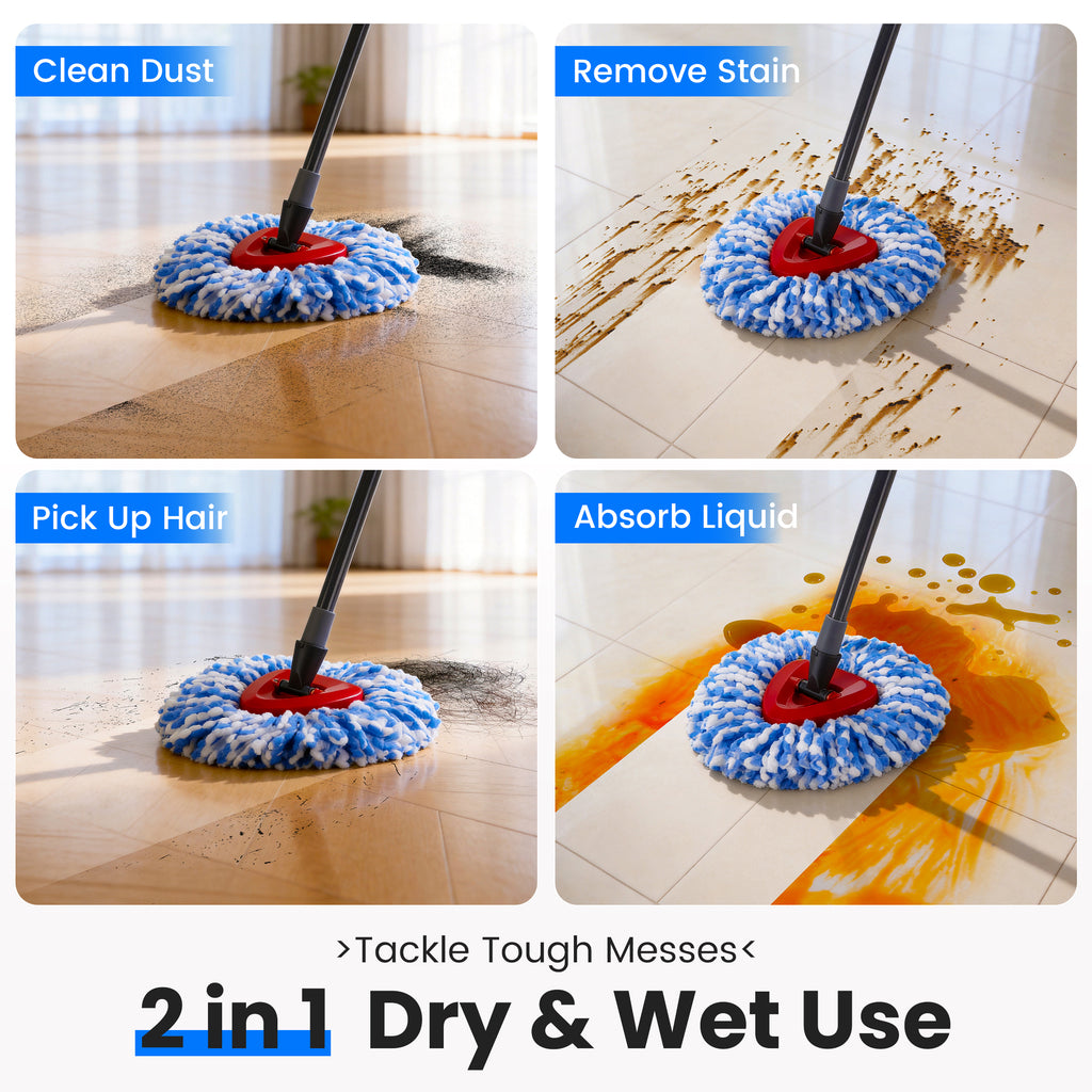 Spin Mop Head Replacements Compatible with O-Cedar RinseClean, Mop Head Refills for 2-Tank System, Washable & Reusable, Deep Cleaning, Easy to Repalce, 1 CT (Pack of 6)