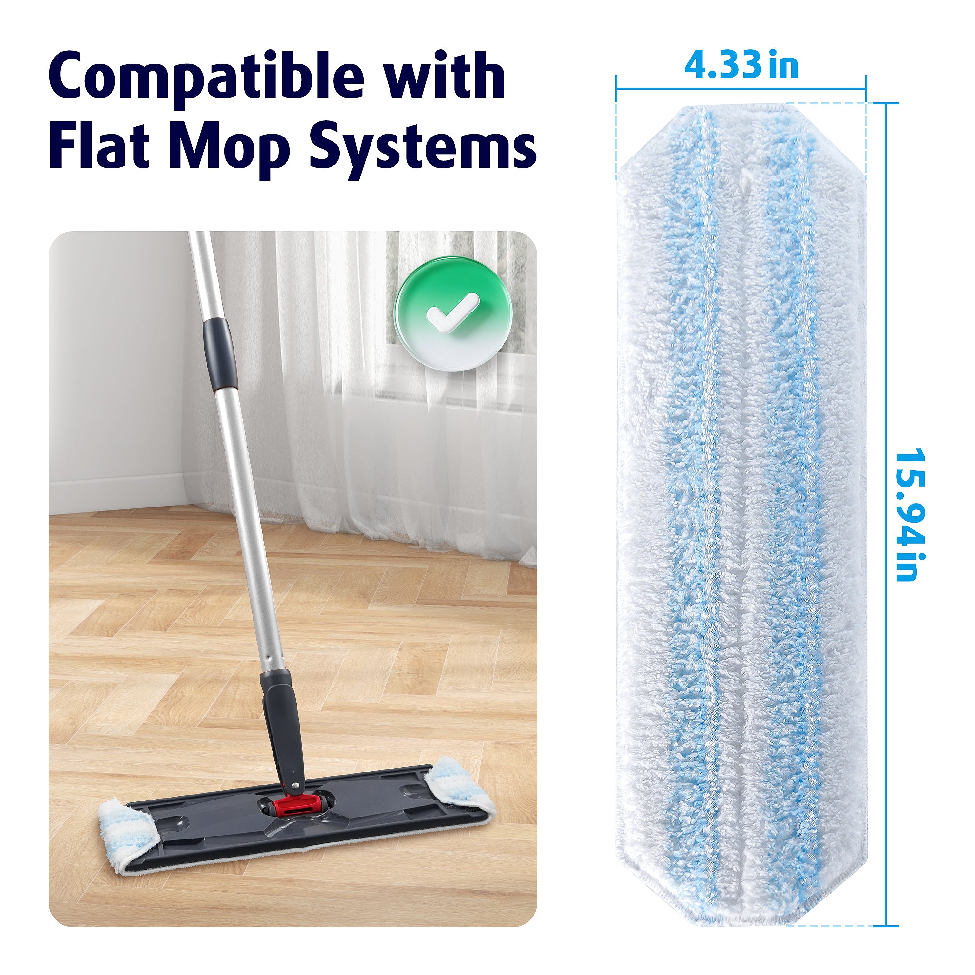 Mop Head Replacements Compatible with O-Cedar H2prO Flat Mop System, Reusable Washable Microfiber Mop Head Refills for Ocedar H2pro Mop, 6 Pads